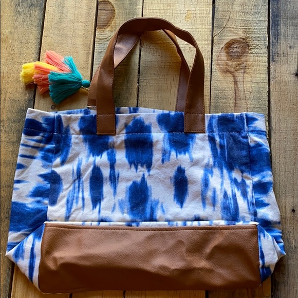 NWT Lu & Elle Blue, brown & Cream Laguna Tote - Picture 6 of 12